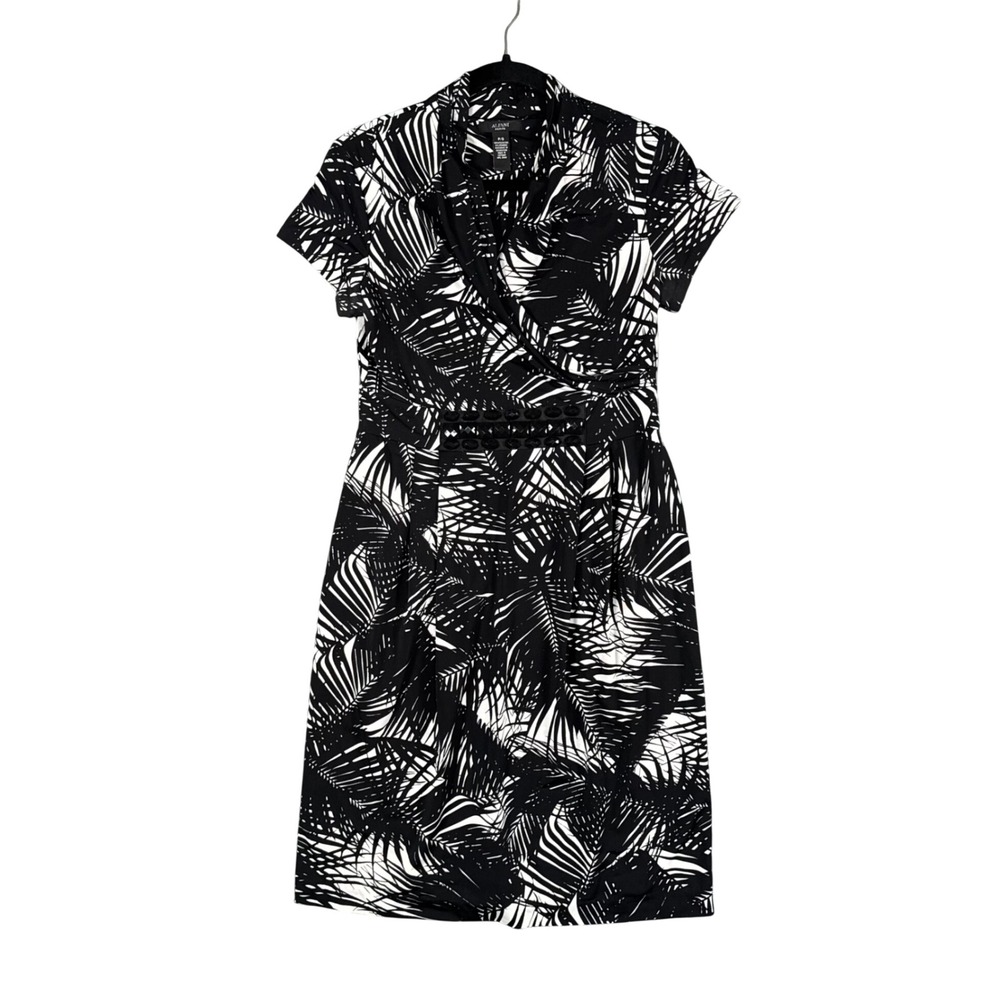 Alfani Petite Wrap Dress P/S‎ Black White Tropical Print Resort Chic